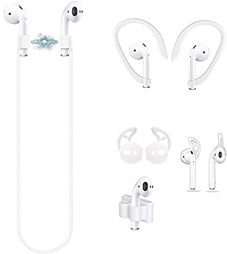 Loirtlluy 4 in 1 Anti-Verlust-Zubehör für Airpods, Airpods-Gurt, magnetische Schnur, Ohrhaken und Abdeckungen kompatibel mit Airpods 1 & 2, Airpods-Uhrenarmbandhalter, weiß