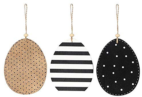 MACOSA DJ3705 Deko-Hänger Osterei Holz 3er Set Frühlingsdekoration Osterdeko Osterhänger Oster-Dekoration Hängedeko Frühling Ostern Osterdekoration Ei