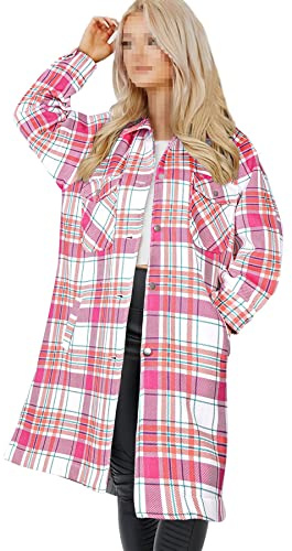 A2Z Ladies Longline Shacket Shirt Jacket Checked Button Down Oversize Top Coat Size S/M/L