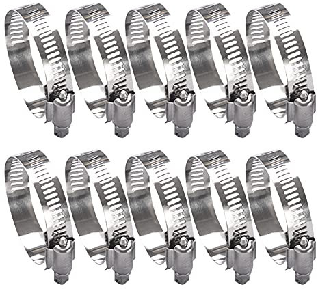 10 Pieces Hose Clips 14-27mm Stainless Steel Hose Clamp Set Adjustable Worm Gear Hose Clamps Assorted for Automotive, Fuel Line, Mechanical Hose Pipe Tube