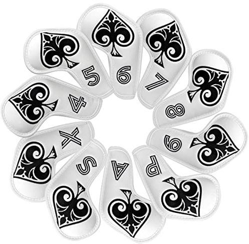 barudan golf Poker Ace Golf Iron Cover Golf Club, Iron Club Head Covers Headcovers fits for Ping, Taylormade Mizuno, Golf Iron Accessories for Men/ Women, White
