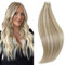 RUNATURE Highlight Tape in Extensions Echthaar Braun Blond 40cm Glatt Haarverlängerung Tape Echthaar Braun Hervorheben Blond Unsichtbar Tape on Extensions Echthaar 20stück/50g #8P60