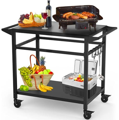 50,8 x 81,3 cm Beweglicher Grilltisch mit Zwei Ablagen, Zwei Tischdecken im Lieferumfang enthalten, Grilltisch für den Außenbereich, multifunktionaler Küchenwagen für den Außenbereich