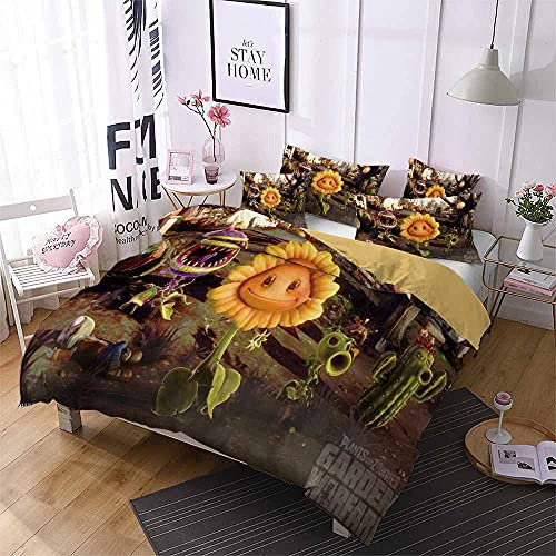LISaINmAy Plants Vs Zombies 3 Pieces Bedding Set with 2 Pillowcases Duvet Cover with Zipper Closure Prevent Allergy (Double(200x200cm),Style 07)