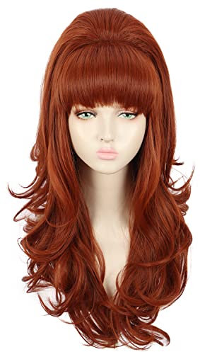 Yuehong Lange Ingwer Wellige Frauen Perücke Große Bouffant Perücke Bienenstock Perücke 60er Jahre 70er Jahre Cosplay Kostüm Perücke Resistent Synthetische Fasern Perücke Fluffy Durable Weiche Perücke