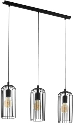 EGLO Hängelampe Roccamena, 3-flammige Pendelleuchte über Esstisch | Esszimmerlampe aus Metall in Schwarz, Hängeleuchte Industrial, E27 Fassung, 73 cm