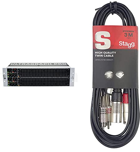 Behringer ULTRAGRAPH PRO FBQ6200HD High-Definition 31-Band Stereo Graphic Equalizer with FBQ Feedback Detection System & Stagg STC3CMXM 3m S Series Twin RCA Male to Twin XLR Male Cable