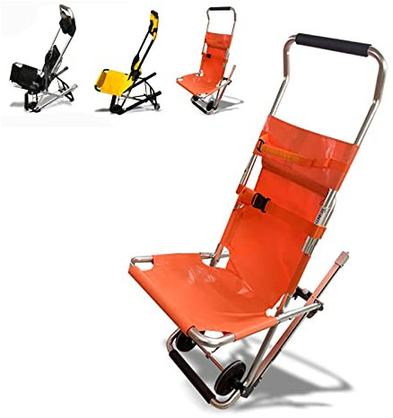 Bueuwe Treppensteiger Rollstuhl Faltbar Leicht Transportrollstühle mit Spur, Tragestuhl Rollstuhl für die Wohnung, Aluminiumlegierung, Belastbarkeit 160 kg,Orange