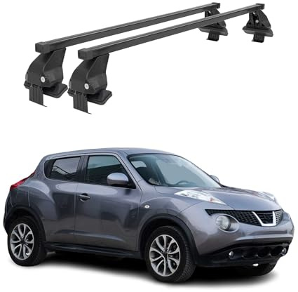 OMAC Barres de Toit transversales en Acier pour Nissan Juke I 2010-2019 – Antivol Inclus – Testées City Crash – DIN 75302:2019 – ISO/Pas 11154:2006 – Charge Max 50 kg Noir