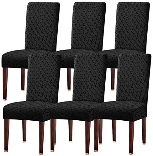 LANSHENG Stuhlhussen 6er Set, Universal Esszimmerstühle Stuhlbezug, Abnehmbar Waschbar Stuhlhussen für Esszimmerstühl, Küche, Restaurants, Hotels (Schwarz, 6er Set)