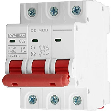 750V DC Leitungsschutzschalter 32A C32 3P Hutschiene Überlastschutz Luftschalter Sicherungsautomat für Wohnbeleuchtung Verteilerleitungen Solar PV Anlage