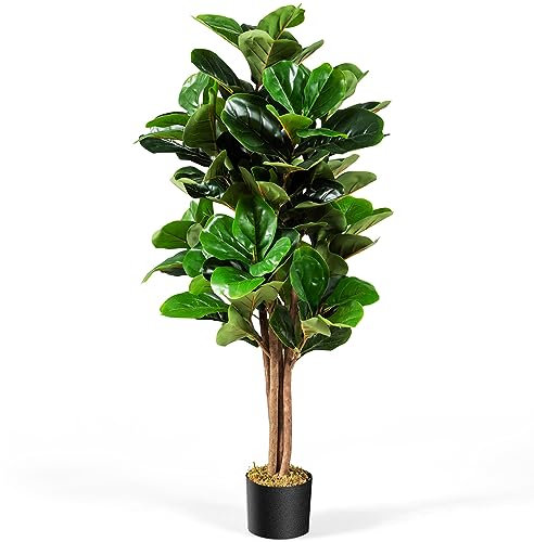 COSTWAY Ficus Lyrata Artificiale da 1,2 Metri, Pianta Finta con Foglie Realistiche in PEVA, Pianta Artificiale da Interno ed Esterno con Vaso in PP, Ideale per Casa e Ufficio