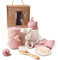 Baby Geschenk Mädchen Set 7 in 1, Neugeborenen Geschenk zur Geburt Junge Babyparty Geschenk Holz Spielzeuge Greiflinge Badetuch Meilenstein Babydecke Foto Requisten (Rosa)