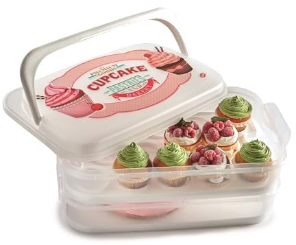 Snips, Porte-cupcakes 14L, Blanc, Double récipient décoré avec double plateau, Fabriqué en Italie