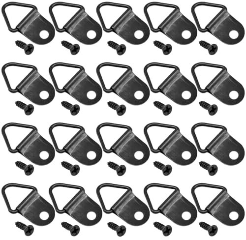 Hocansen 100 PCS Triangle Ring Picture Hangers D-Ring Triangle Picture Hanging Holder Single Hole with Screws Canvas Hook Wall Bracket for Hang Photo Frames (Black/XK-SJ)