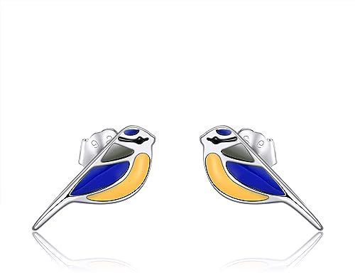 Blaumeise Vogel Ohrringe 925 Sterling Silber Blauer Vogel Ohrstecker mit Handgemalter Emaille Blaumeise Vogel Schmuck Geschenke für Damen Frauen Mama Mädchen Vogel Liebhaber