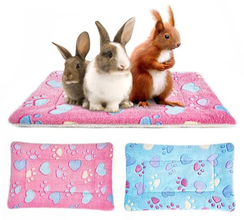MICOOYO Kleintier-Bettmatte, Flauschiges Fleece, Kaninchenbett, Haustierunterlage, Matte für Kaninchen, Meerschweinchen, Eichhörnchen, Hamster, 2 Stück (49 * 32 cm)