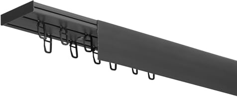 RENA Vorhangschiene 2-läufig Gardinenschiene aus Kunststoff Vorhang-Deckenschiene mit Abdeckung und Überklipshaken Gardinenleiste Gardinenstange Gardinen Vorhänge für Deckenmontage Schwarz 240cm