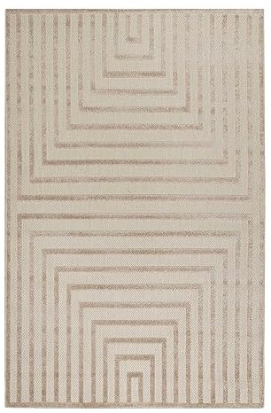 In-& Outdoor Teppich von Esprit wetterfest und farbecht mit Hoch-Tief-Effekt für Balkon, Terrasse, Garten, Küche, Flur, Wohnmobil und Camping – Carolina (120 x 170 cm, Creme beige)