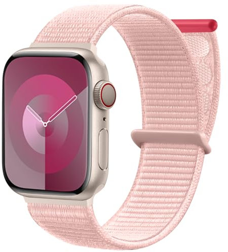 Maledan Cinturino Nylon Regolabile Compatibile con Apple Watch 38mm 40mm 41mm 42mm 45mm 49mm, Sport per iWatch Series 9 8 7 6 5 4 3 SE, 38mm/40mm/41mm, Rosa Brillante