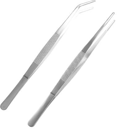 Gebogene Pinzette Stumpfe Pinzette 14 cm Edelstahl Profi Rutschfest Lang Gerade Pinzette, 2 Stück Abgewinkelte Kleiner MiniPinzetten für Wasserhaustiere, Korallen, Basteln, Pflanzentriebe Reparieren