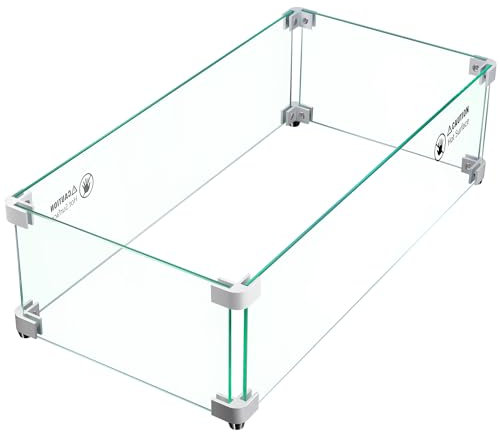 Pariplus Windschutz für Feuerstelle, rechteckig, 61 x 30,5 x 17,8 cm, für Gas-Feuerstelle, dickes und langlebiges gehärtetes Glas mit harten Aluminium-Eckhalterungen, einfache Montage