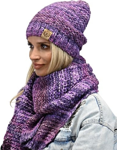 Alur Mütze Damen Beanie mit Schal Set Wintermütze Strickmütze - Warme Elastisch Elegant Winter Mütze Schal EKO - Weiches Garn Stilvoll Universell Warm (WZ2)