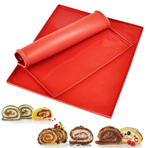 DTYGUIXE 2 Stück Silikon Backblech Rollmatte Biskuitrollenmatte Antihaftbeschichtet Silikonbackmatte Swiss Roll Backmatte 30.5 * 25.8 * 1cm Silikon-Kuchenrollenmatte Biskuitrolle Backform für Kochen
