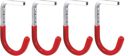 Gedotec Wandhalterung - Decken-Wandhaken zum Schrauben Aluminium - rot gummiert | 4 Stück Deckenhaken inkl. Befestigungsmaterial | Allzweckhaken aus Metall | Wandhalterung Garage | Wand-Montage