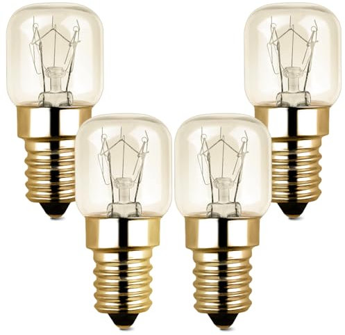 Svitzoot Lampadine Da Forno lampadina E14 25W resistenti al calore 300 gradi 240V 250LM 2700K bianco caldo per Forno Lampada di Lava Lampadario Microonde 4 Pezzi