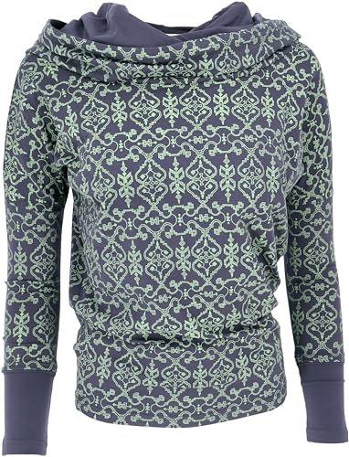 GURU SHOP Lockeres Longshirt aus Bio-Baumwolle, Boho Shirt Schalkapuze - Blau, Damen, Size:L