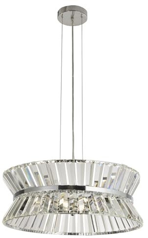 Licht-Erlebnisse Hängelampe rund Kristall Ø 50 cm lang H: max. 1,5 cm Glas Metall in Klar Chrom für 7x G9 Pendelleuchte Esstisch Hängeleuchte Esszimmer Wohnzimmer