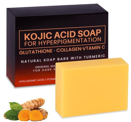 Kojic Acid Soap, 100g Kojisäure-Seife, Naturseife Kurkuma-Seife Entferner Dunkler Flecken für Gesicht&Körper Badeseife, Vitamin-C Seife Stück für Hyperpigmentierung Aufhellend Feuchtigkeitsspendend
