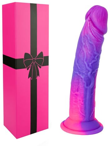 Dildo de Silicona de 18 cm, Juguete Sexual Anal Realista, Eje Delgado, Dildo Colorido y Adorable con Ventosa para Estimulación Anal y del Punto G, Adecuado para Mujeres/Hombres/Homosexuales Inexpertos