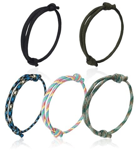 BEIBXHQQ 5 Pieces Braided Rope, Men's Fashionable Rope Bracelets, Paracord & Adjustable Braided Bracelets for Boys Basketball Fans