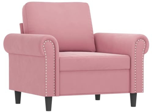 vidaXL Sessel, Fernsehsessel mit Metallgestell, Relaxsessel mit dick gepolsterter Sitzfläche Armlehnen Rückenkissen, Polstersessel Sofa Relaxsofa, Rosa Samt