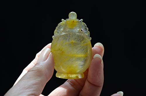 BIANMTSW Rare Naturel tibétain himalayen Haute Altitude Or Clair Cristal rutilé Quartz souhaitant Bouteille 2.12 Pouces Spirituel Collections de la Maison