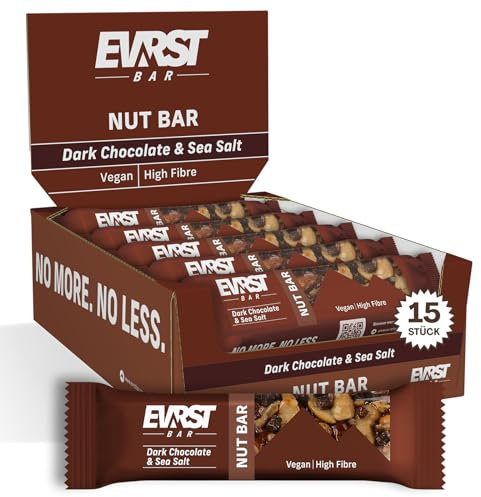 EVRST Nut Bar Dark Chocolate And Sea Salt 15 x 35g Bars, 191 kcal Per Bar, Gluten Free, High Fibre, Free From Palm Oil, Without Artificial Flavours and Colours, Natural Protein
