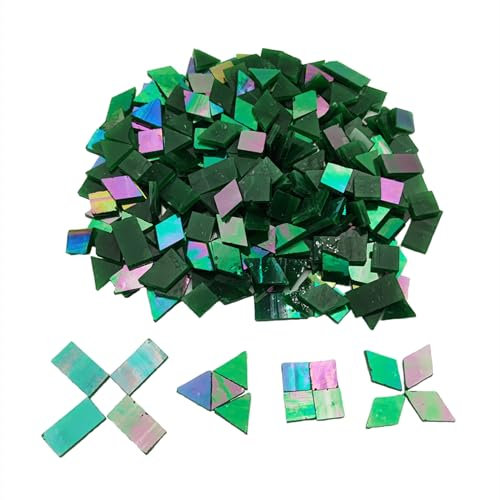 200 g schillernde Glasmosaikfliesen, 270 Stück, 4 Formen, gemischte Buntglasstücke, Zubehör für Mosais, quadratisch/dreieckig/rechteckig/Raute (grün)