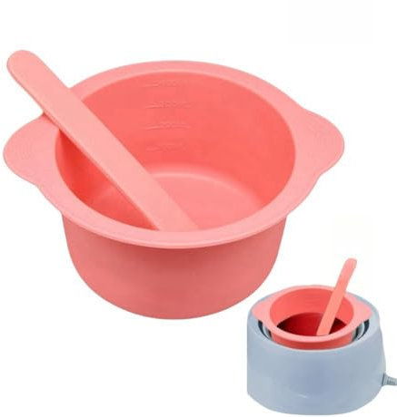 GYWHOOFT Pink Silicone Heating Bowl 10 x 6.5 cm Non-Stick Silicone Wax Pot Bowl, Reuse Wax Melting Warmer Liner with Stir Stick