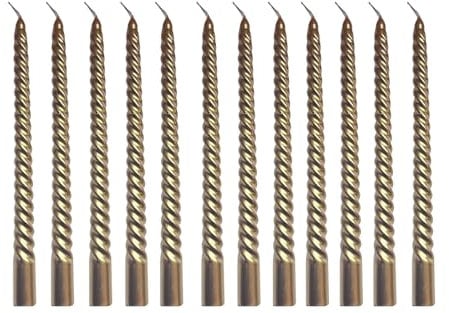 Cadzyre kerzenset – 12 stabkerzen Golden，44g/Stück, pyramidenkerzen，2X25cm Drehen Sie die pyramidenkerzen Goldfarben，Perfekt für Hochzeiten, Partys, Kirchen （Goldene ）