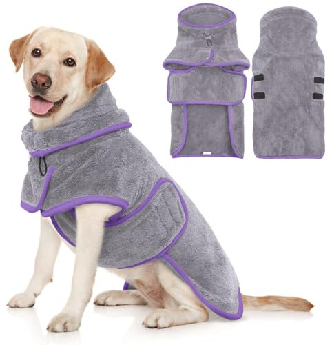 Hjyokuso Hundebademantel, Hund Bademantel Für Kleine Mittelgroße Große Hunde, Hundehandtuch Extra Saugfähig, Mikrofaser Handtuch Für Hunde, Hundemantel Mit Klettverschluss Und Verstellbaren Bände