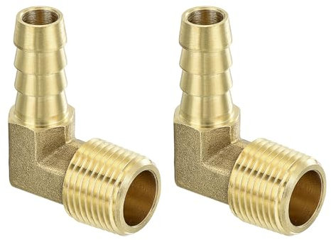 sourcing map Brass Hose Barbed Elbow Fitting 3/8 Barbx3/8 NPT Male 90 Degree Brass Barb Pipe Fitting for Water Fuel Air