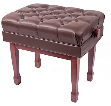 CAFIEDR 10 cm höhenverstellbarer Klavierhocker für Einzelperson, brauner Klavierhocker mit großem Lederpolster, 61 x 49 x 48-58