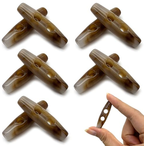 DHER 10 Stück Knebelknöpfe Toggle oval Knebel Horn Toggle Nähen Knöpfe Acryl Toggle Knöpfe, Oval Doppelloch Pullover Mantel Knöpfe, Harz Nähknöpfe für DIY Kleidung Nähzubehör (Braun, 39MM)