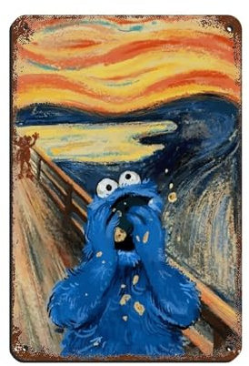 FDKLK Poster Screaming Cookie Monster Edvard Munch, Vintage-Blechschild, Metall, Pub, Club, Café, Bar, Zuhause, Wandkunst, Dekoration, Poster, Retro, 20 x 30 cm