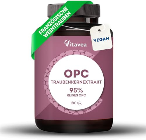 OPC Traubenkernextrakt - Hochdosiert mit 95% reines OPC - Laborgeprüft | Aus französischen Weintrauben - 3 Monate - Laborgeprüft (HPLC-Methode) - Vegan - 180 Tabletten - Vitavea