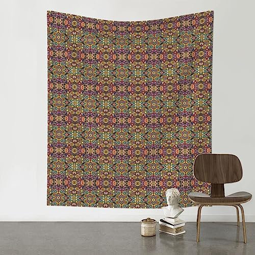 Wandteppich mit Ethno-Kreisen, Blumenmuster, 152,4 x 129,5 cm, perfekt für Schlafzimmer, Wohnzimmer und Wohnheim, Wandbehang mit Designs
