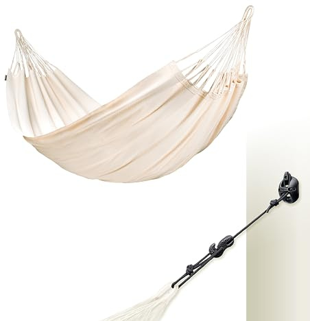 LA SIESTA® Modesta Bio-Baumwoll Hängematte & Multizweck-Befestigung für Wände Decken & Quadratische Balken - Indoor Outdoor Hängematte für Garten Balkon - Doppel Hängematte für 2 Personen, Latte