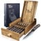 Steak Knives Set of 6 with Drawer Organizer, 4.8 Inch High Carbon Japanese Style Non Serrated Meat Knife with Wood Handle, Damascus Pattern Full Tang Design, Razor-Sharp Dinner Knives
